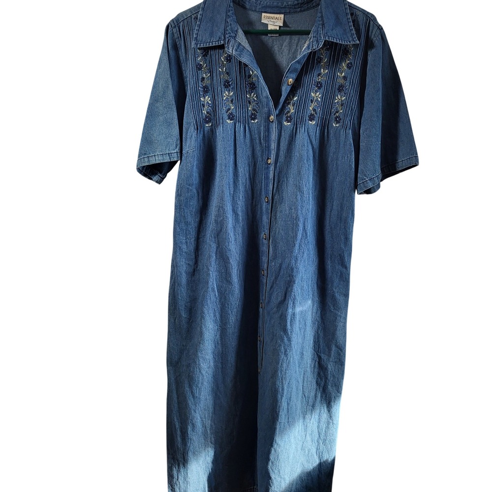 Essentials By Maggie Denim Button Front Midi Flor… - image 1